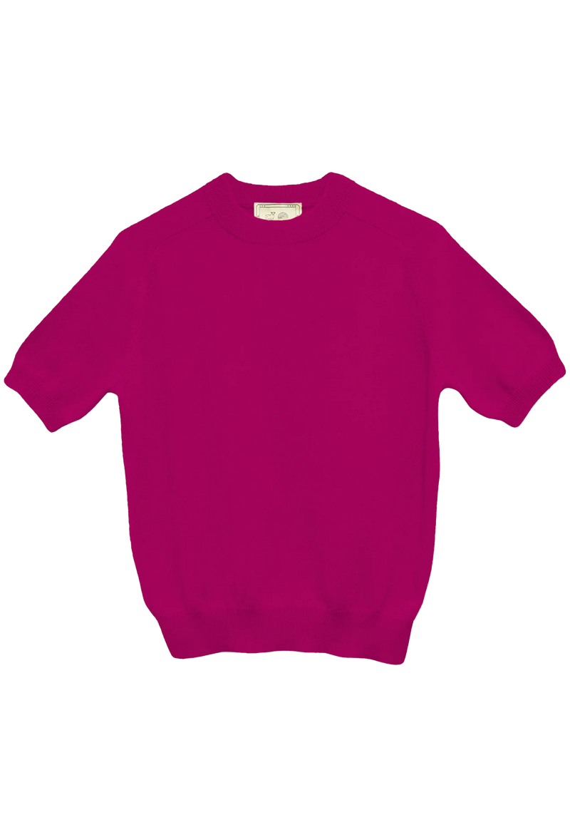 Pink short sleeve sweater on a white background