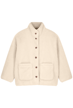 off white jacket with brown buttons on a white background