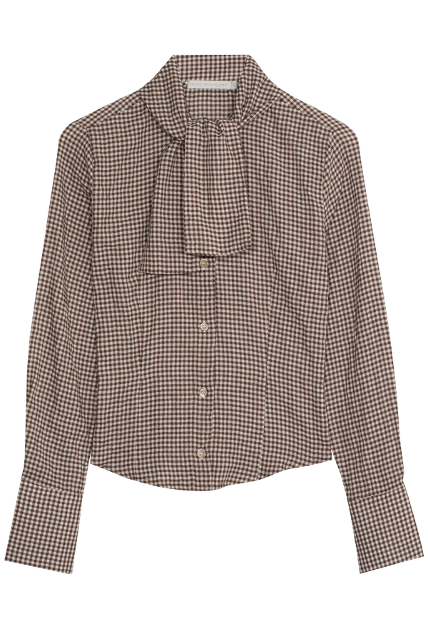 Checkered shirt with a neck tie on a white background