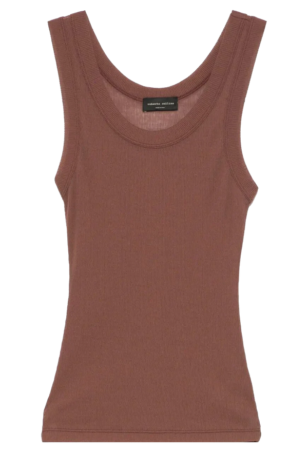 a brown ribbed tank top on a white background