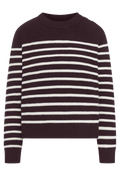 purple and white striped sweater on a white background