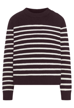 purple and white striped sweater on a white background