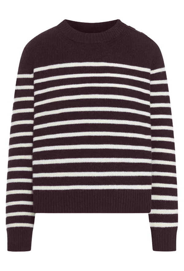 purple and white striped sweater on a white background