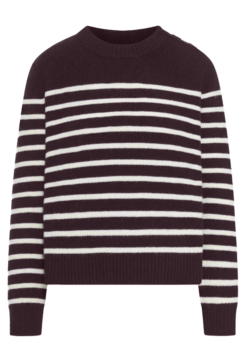 purple and white striped sweater on a white background