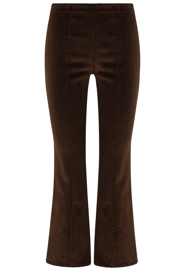 Brown flared pants on a white background