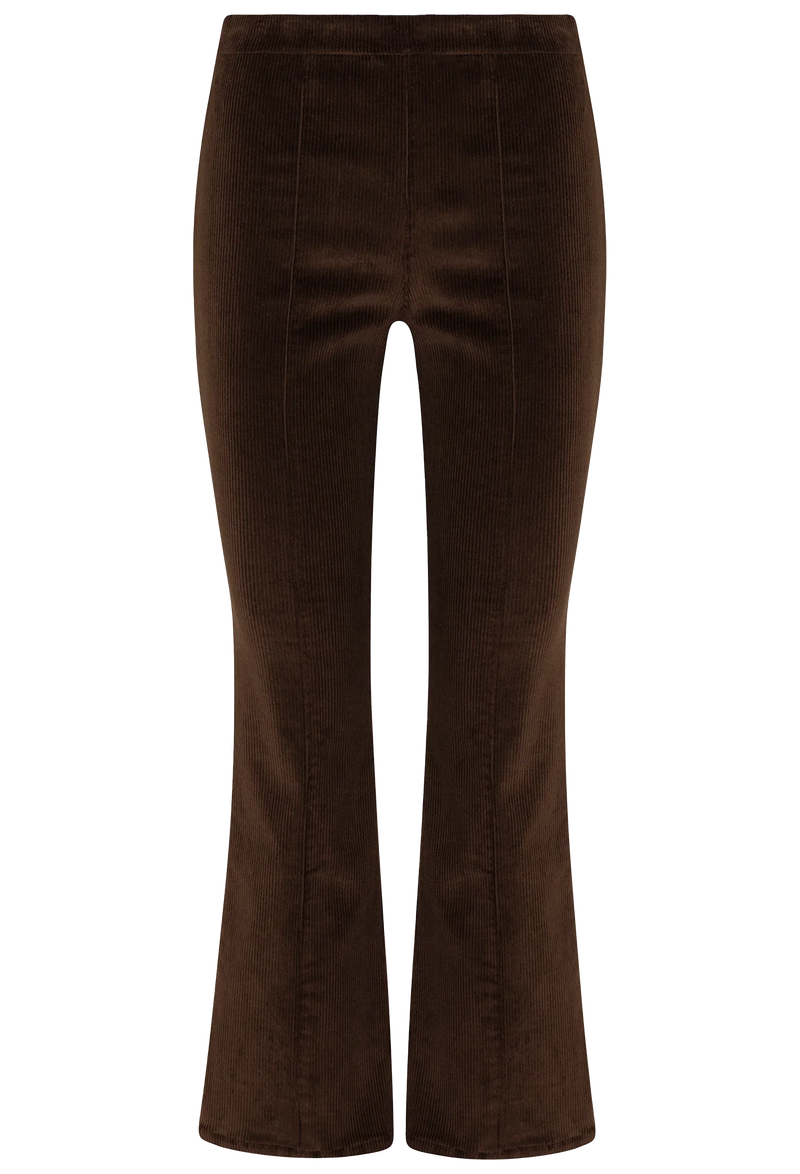 Brown flared pants on a white background