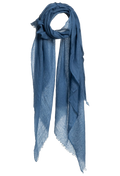 Blue scarf with frayed edges on a white background