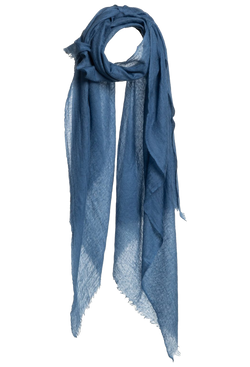 Blue scarf with frayed edges on a white background