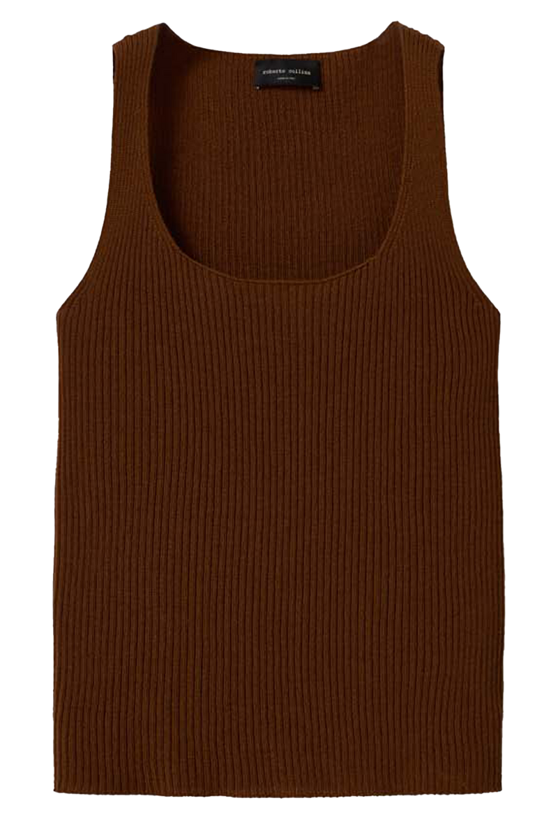 Brown ribbed tank top on a white background