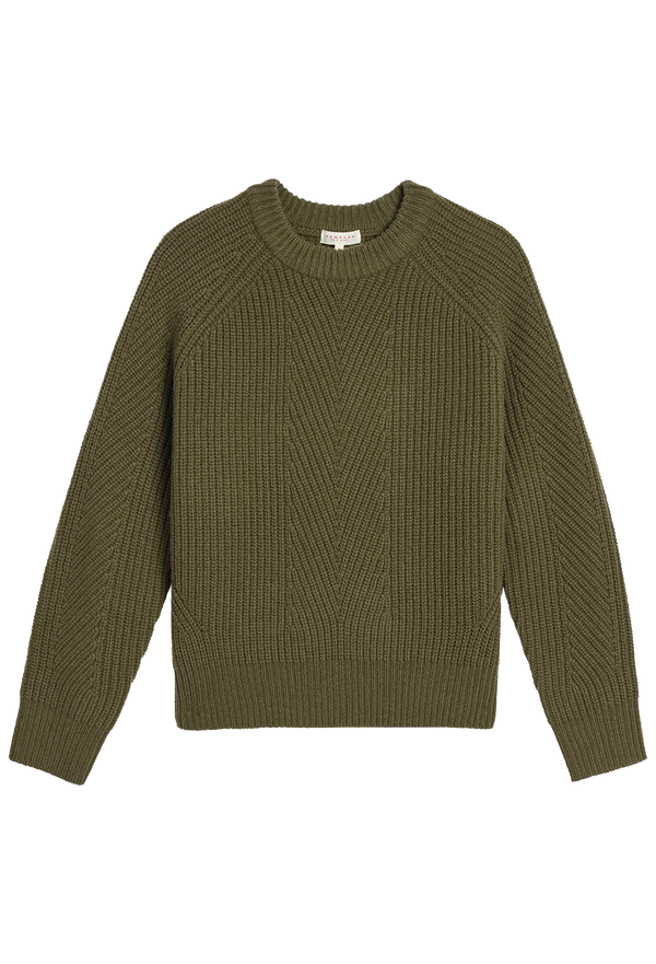 muddy green ribbed sweater on a white background