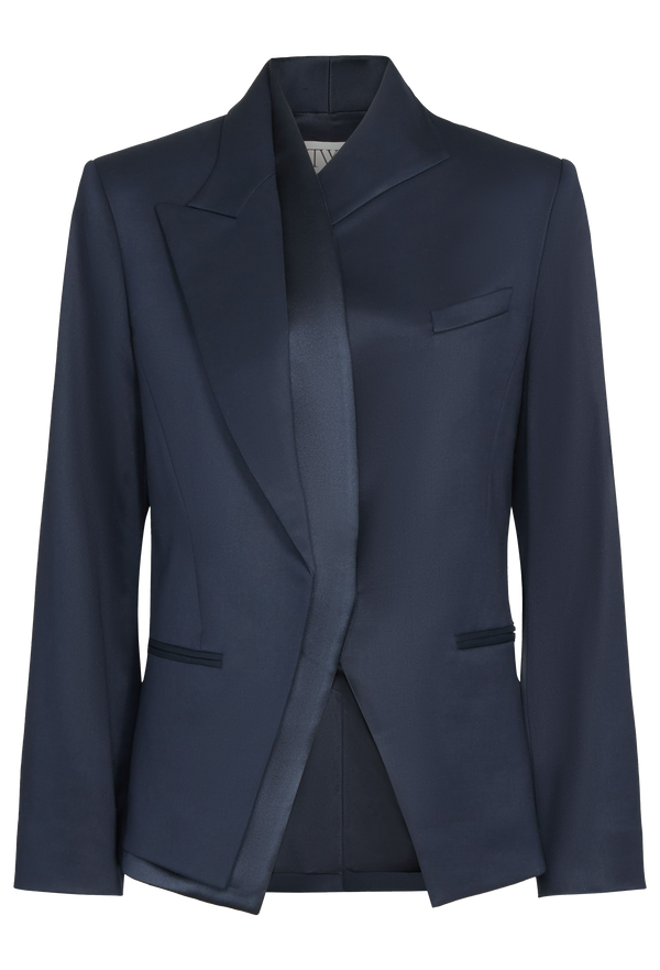 Navy blue blazer on a white background