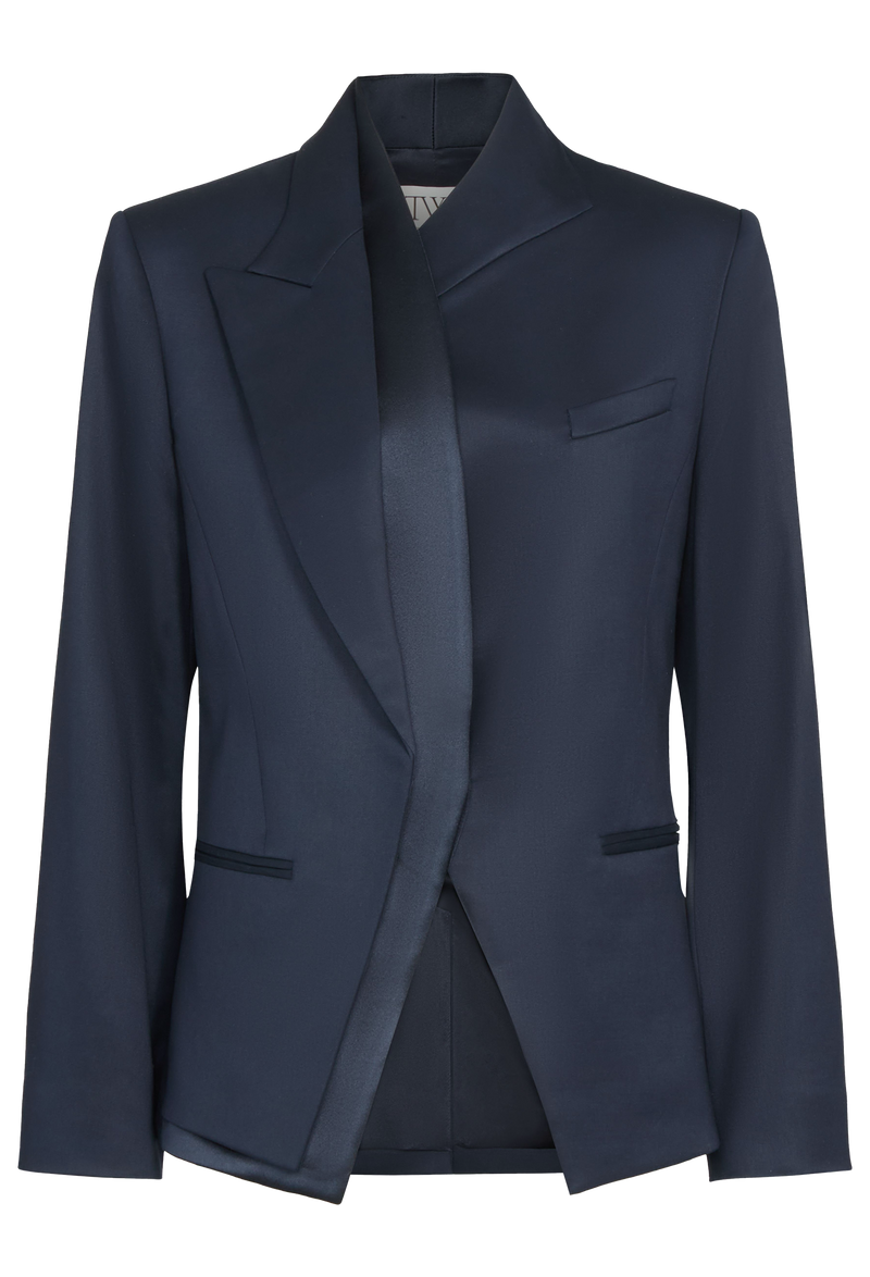 Navy blue blazer on a white background