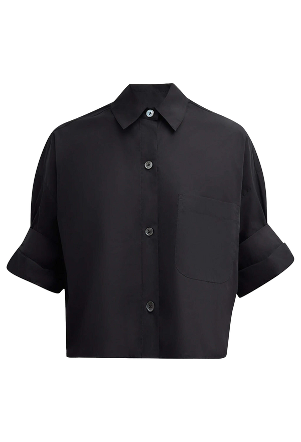 Black shirt with short sleeves on a white background