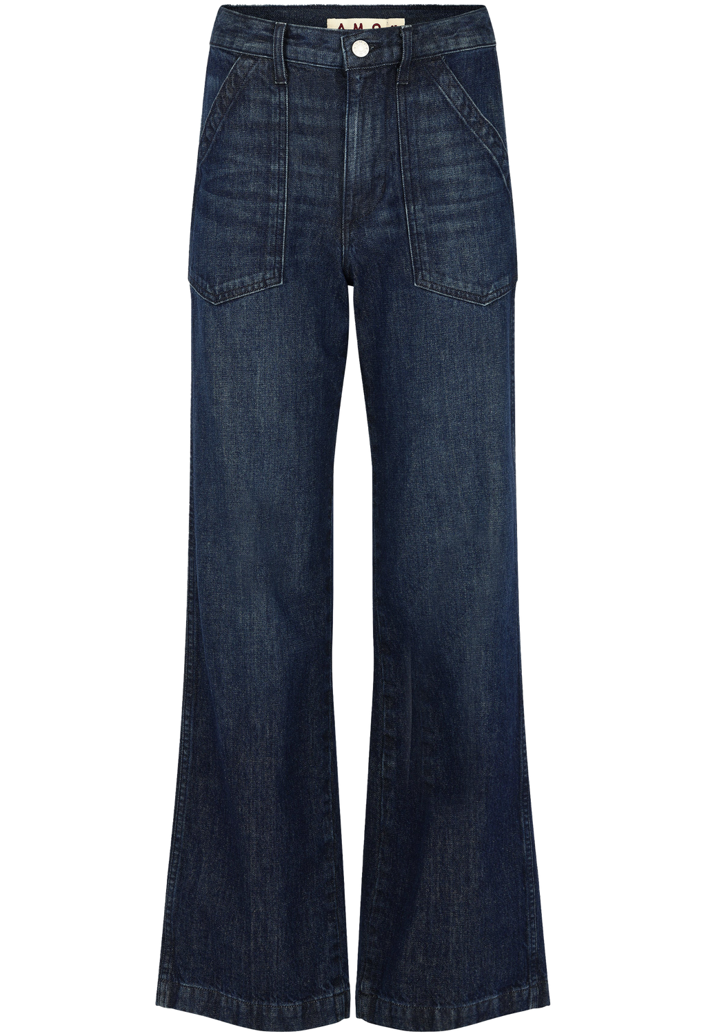 Pair of dark blue jeans on a white background