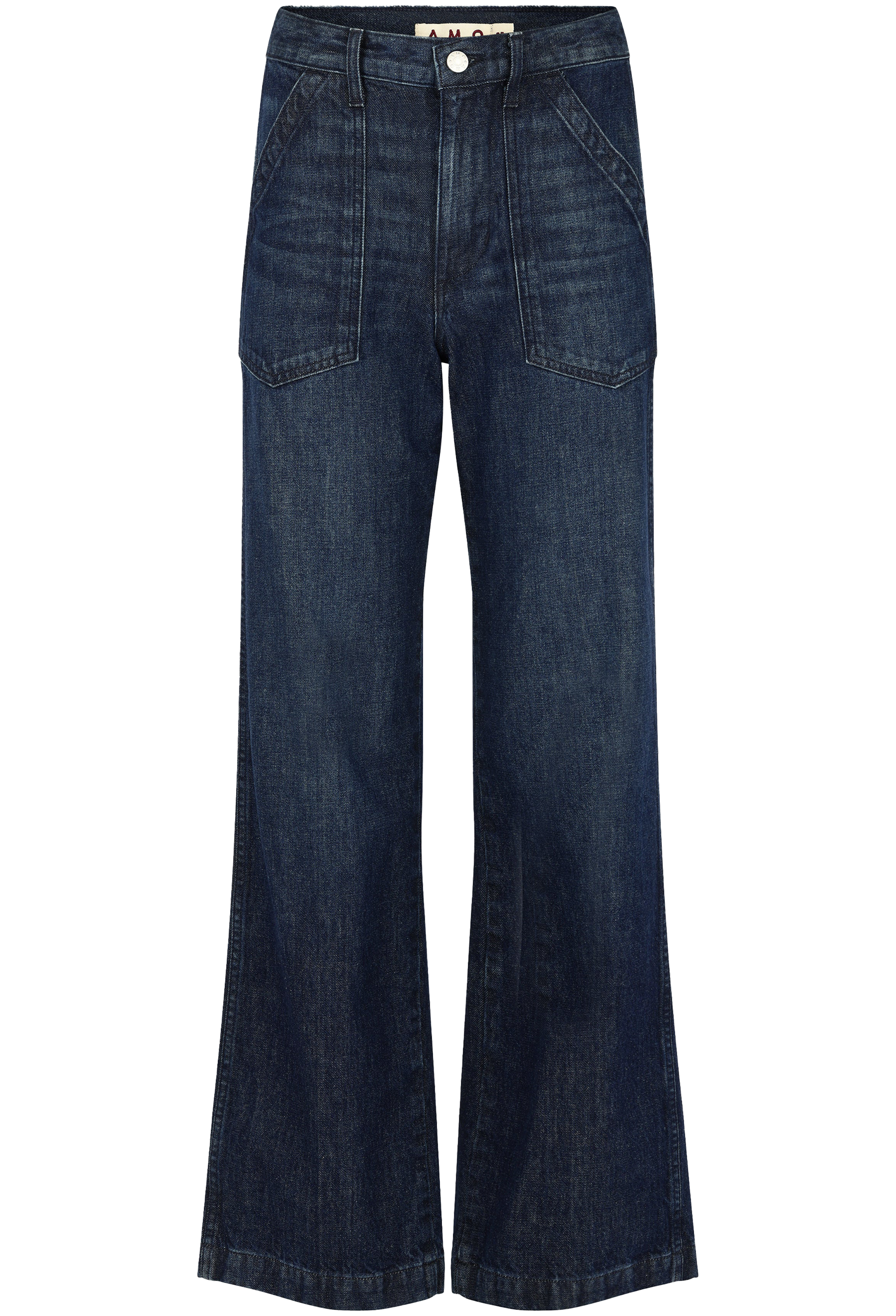 Pair of dark blue jeans on a white background