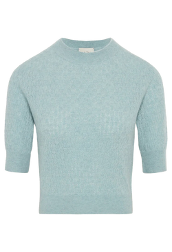 Light blue sweater with short sleeves on a white background