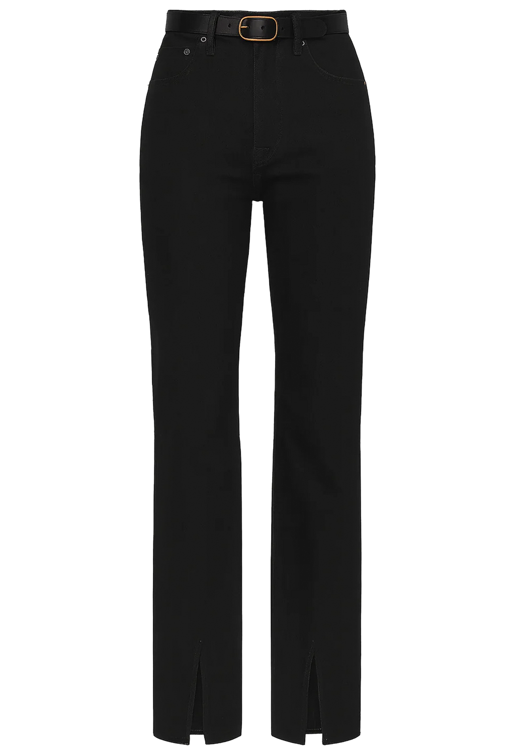 Black pants with a belt on a white background