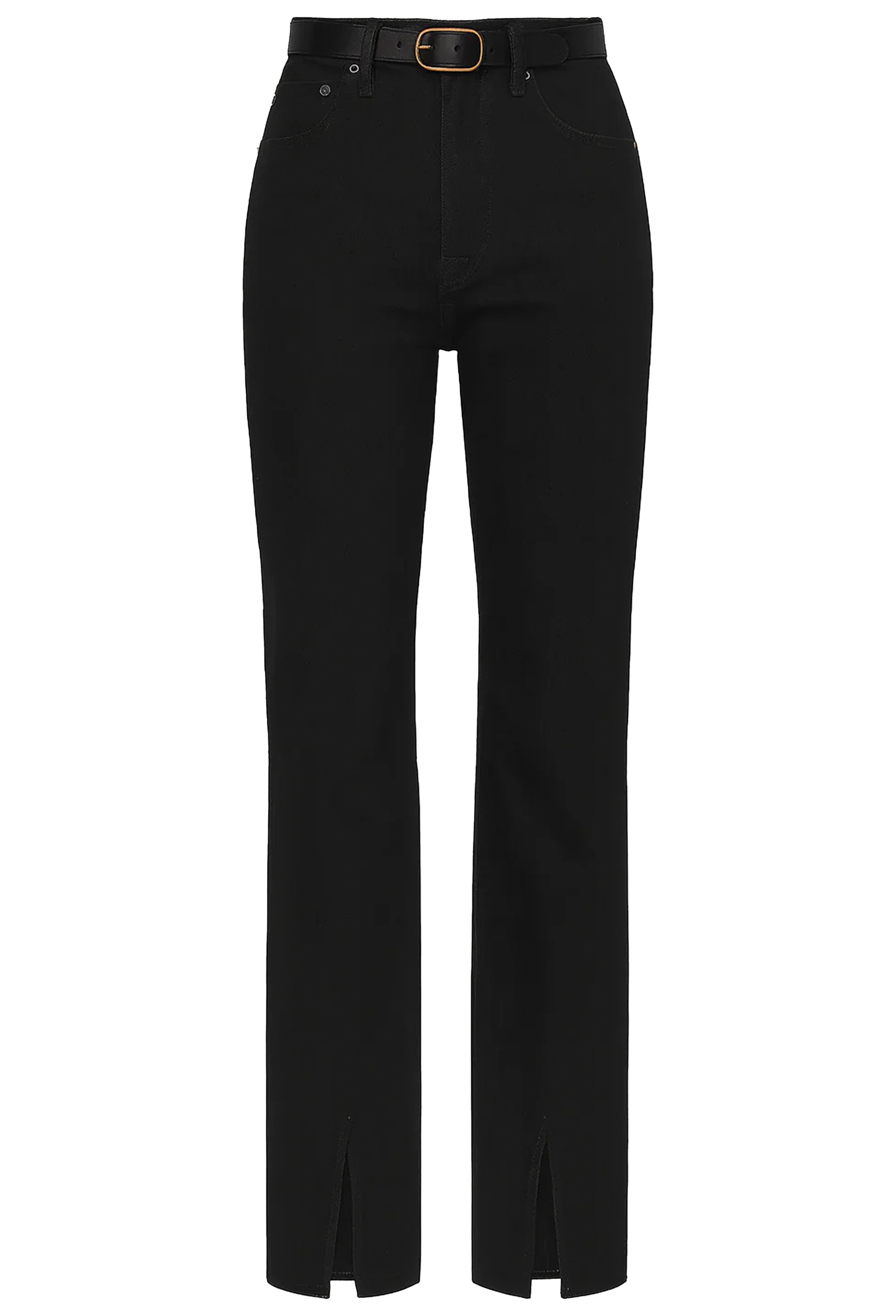 Black pants with a belt on a white background