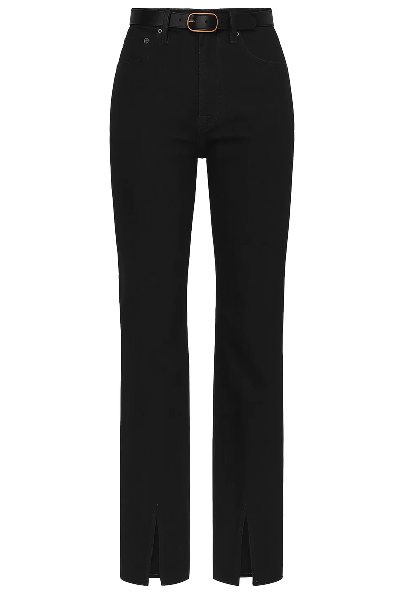 Black pants with a belt on a white background