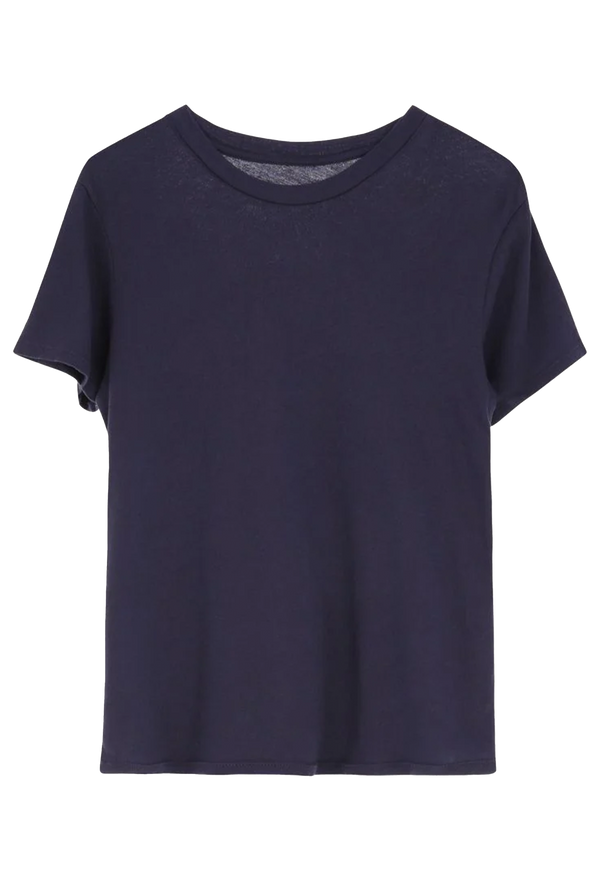 Navy blue t-shirt on a white background