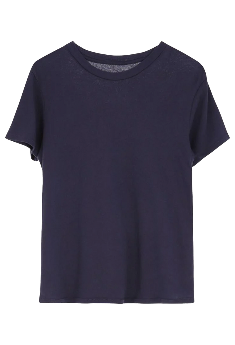Navy blue t-shirt on a white background