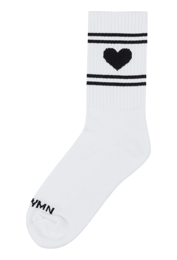 White sock with black heart and stripes on a white background