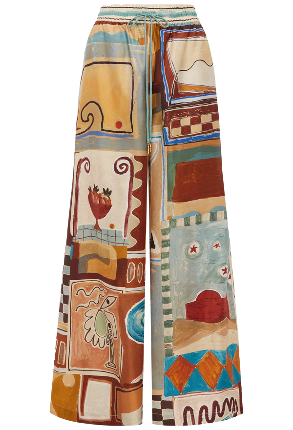 Colorful patterned pants on a white background