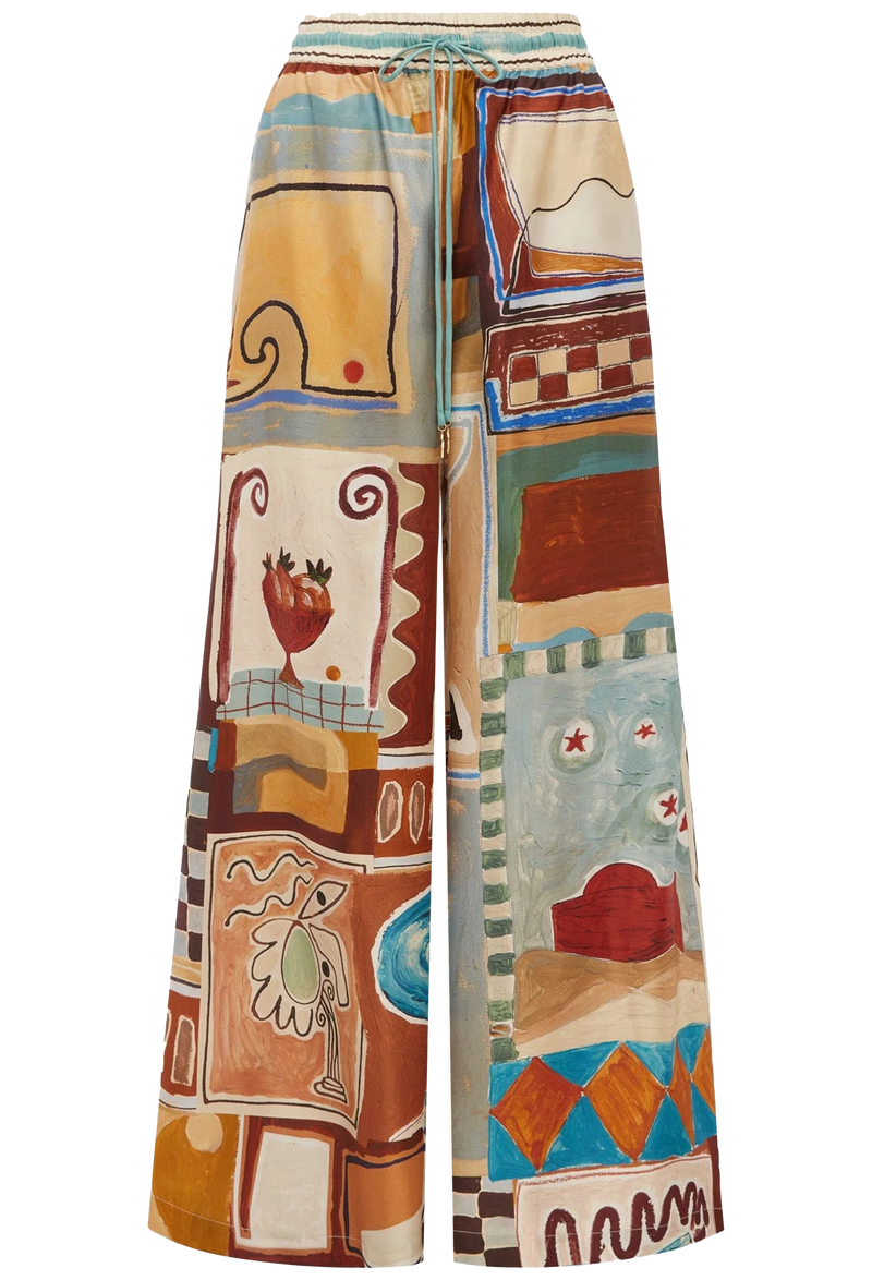 Colorful patterned pants on a white background