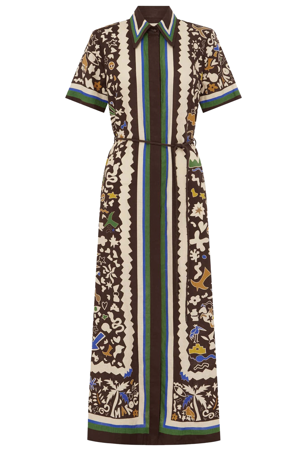 Long dress with a patterned design on a white background