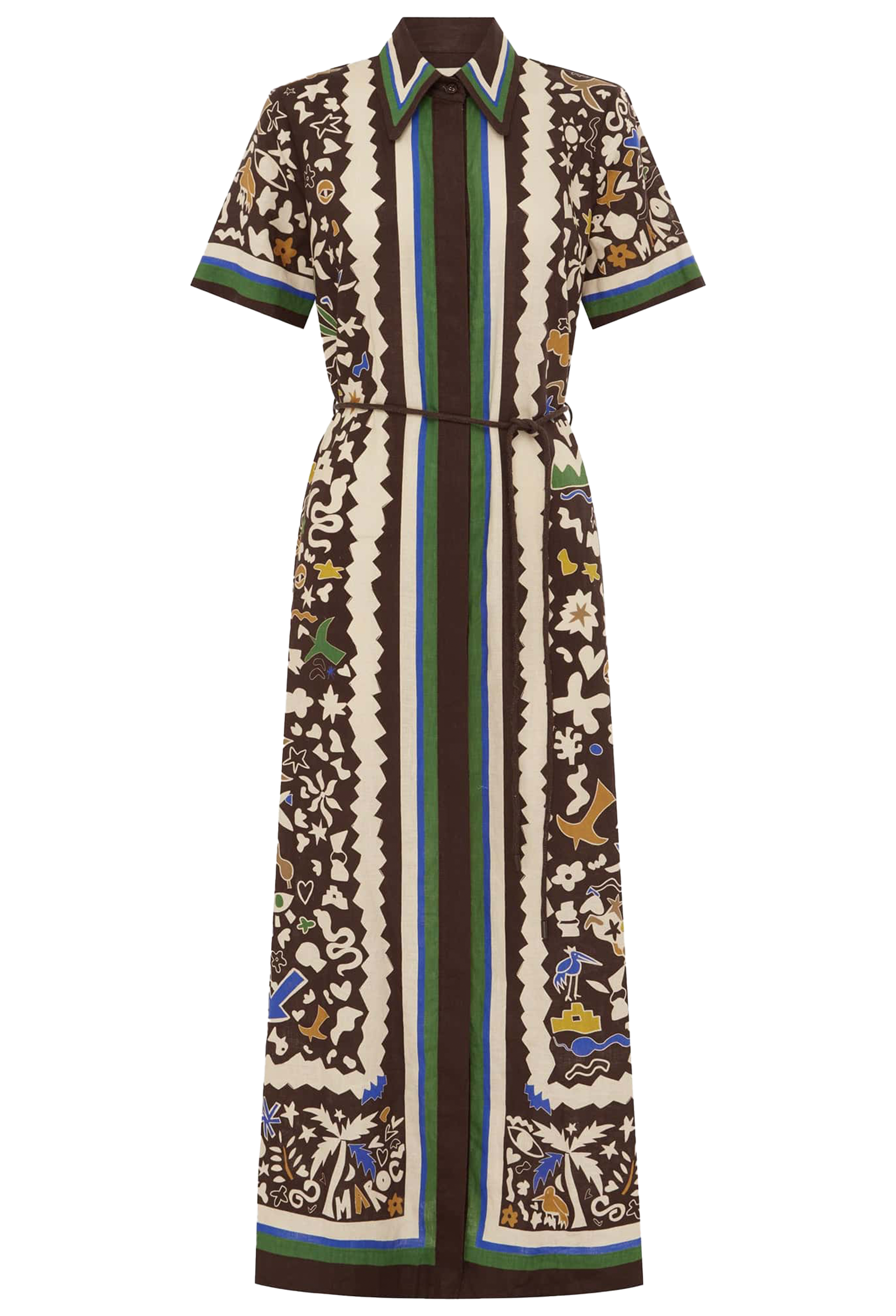 Long dress with a patterned design on a white background