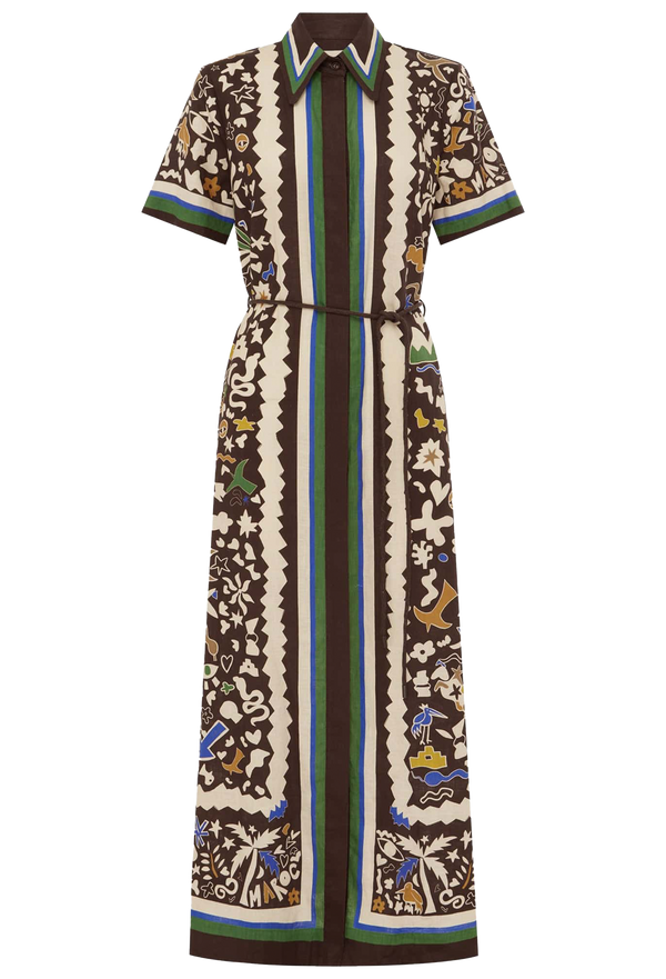 Long dress with a patterned design on a white background