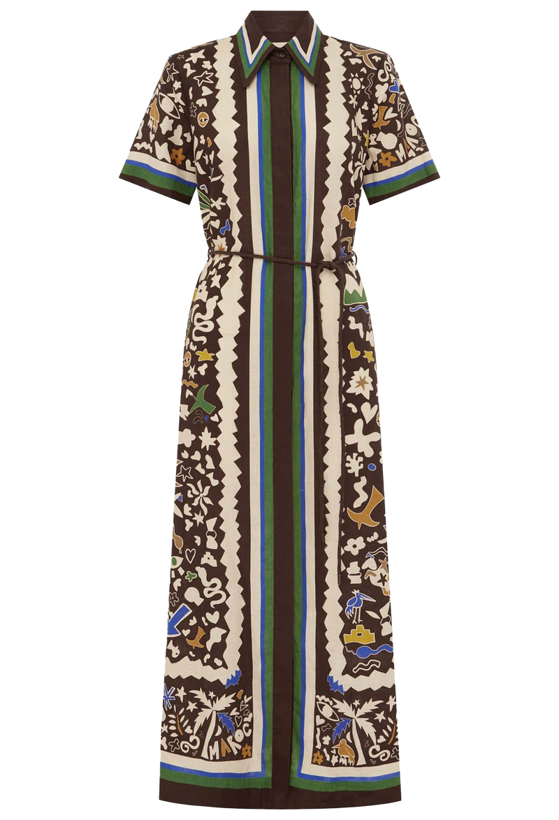 Long dress with a patterned design on a white background