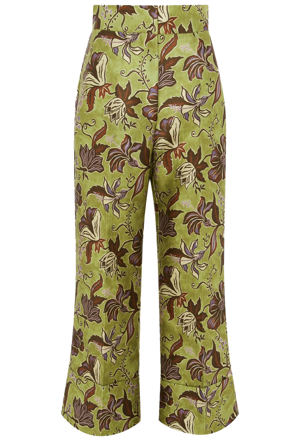 Floral-patterned pants on a white background