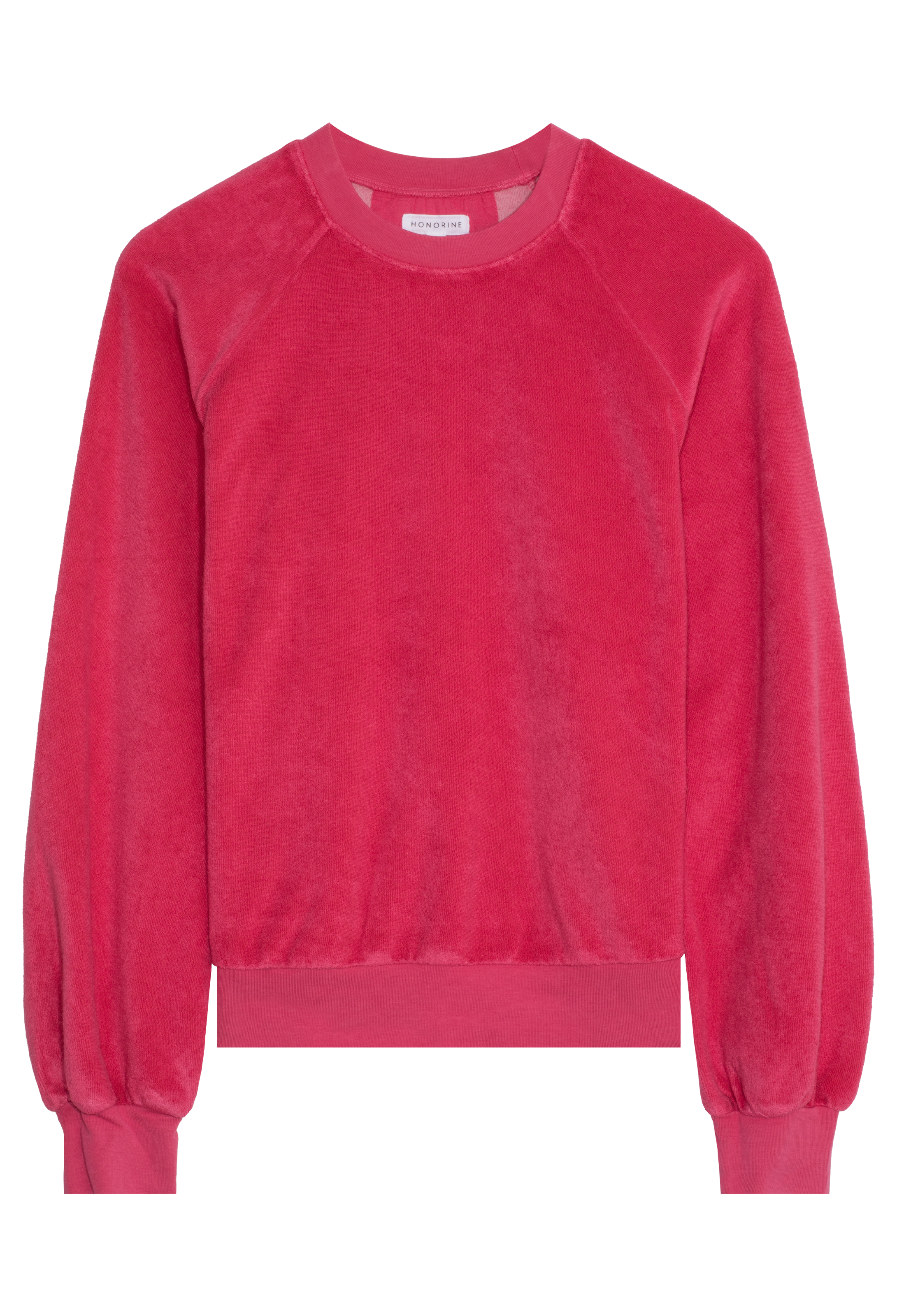 fuchsia terry cloth sweatshirt on a white background