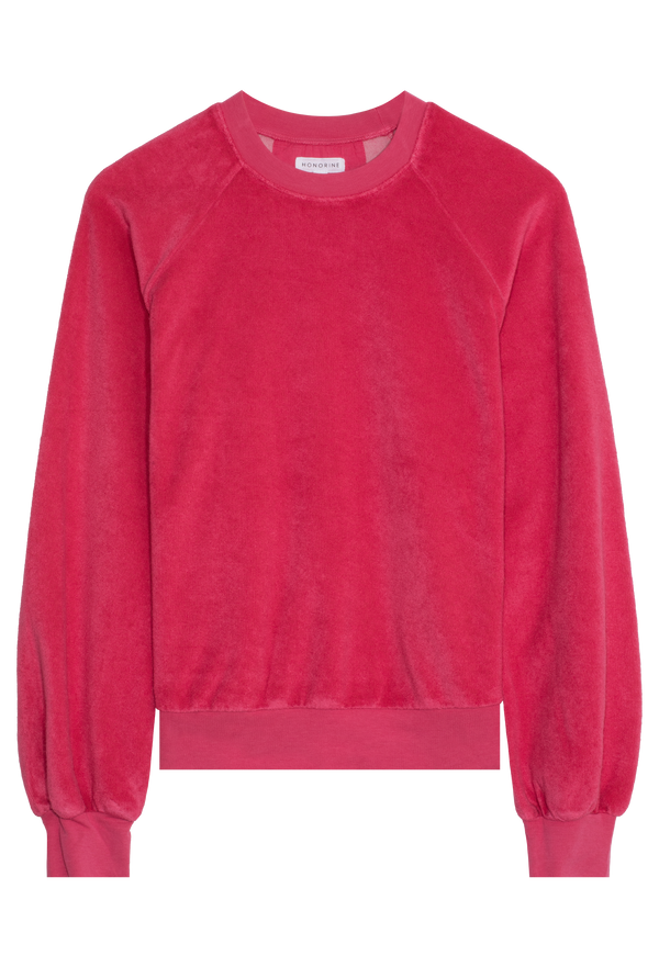 fuchsia terry cloth sweatshirt on a white background