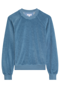 blue terry cloth sweatshirt on a white background