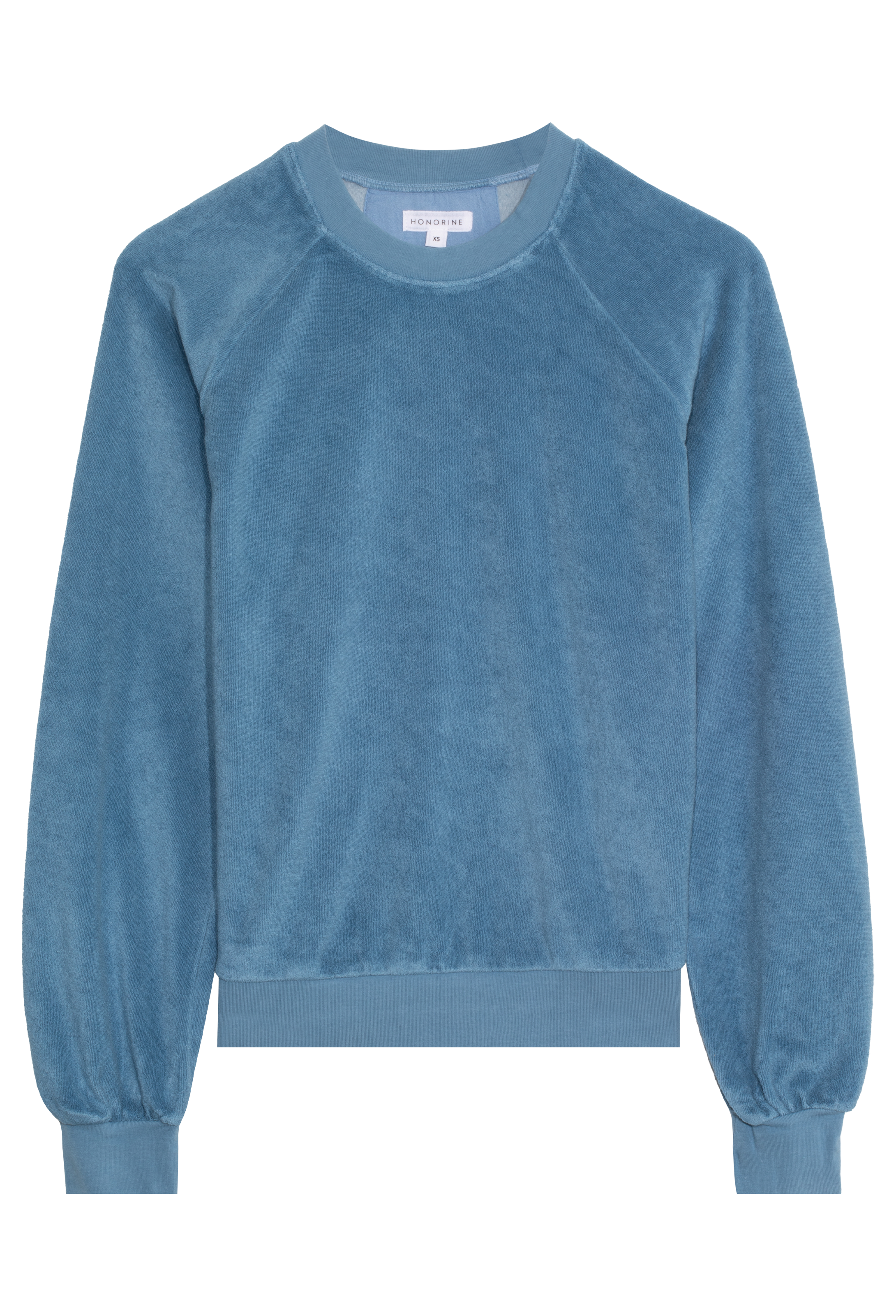 blue terry cloth sweatshirt on a white background