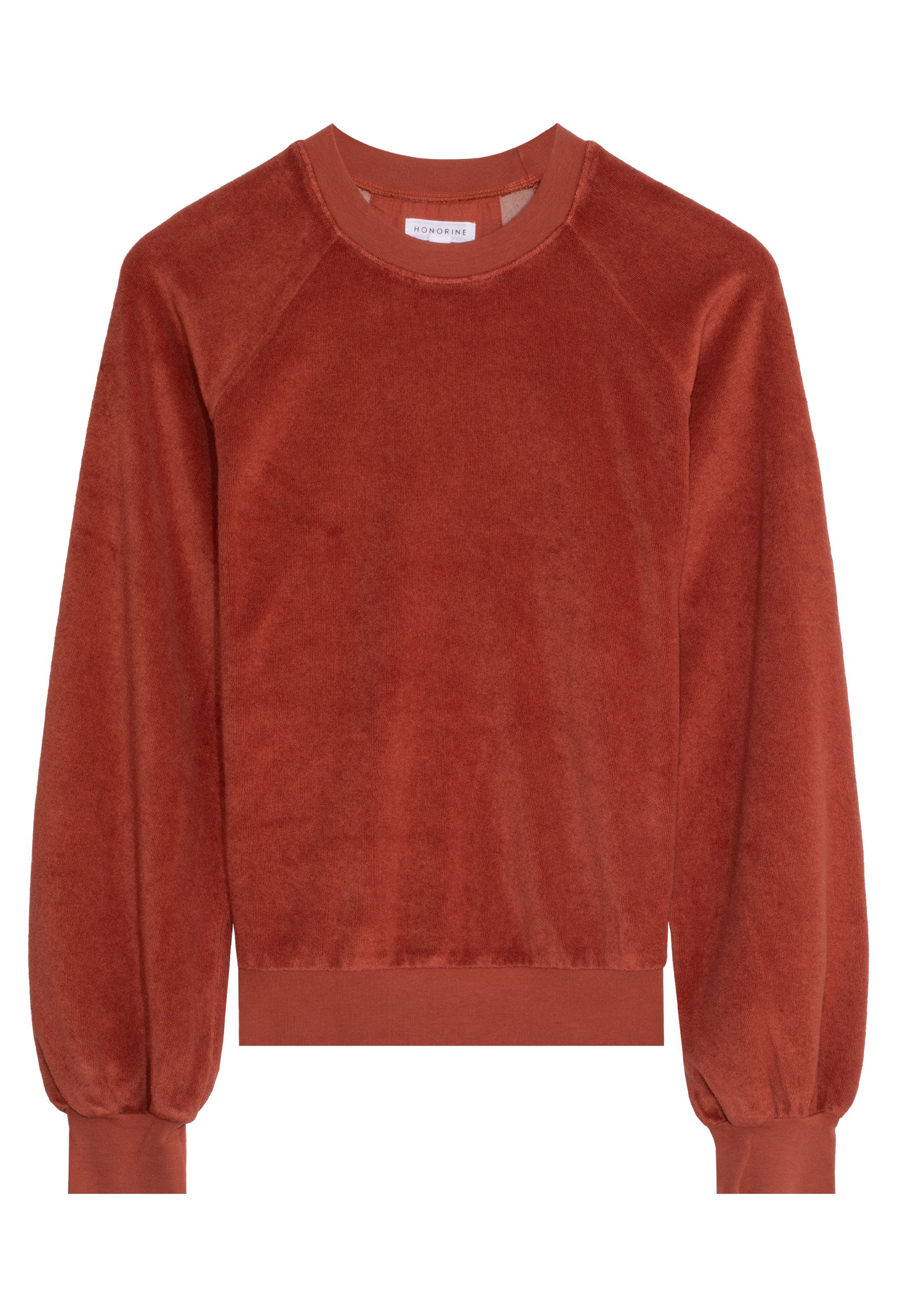 caramel terry cloth sweatshirt on a white background