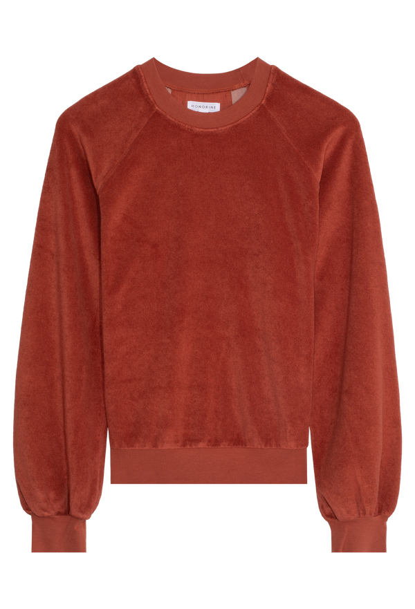 caramel terry cloth sweatshirt on a white background