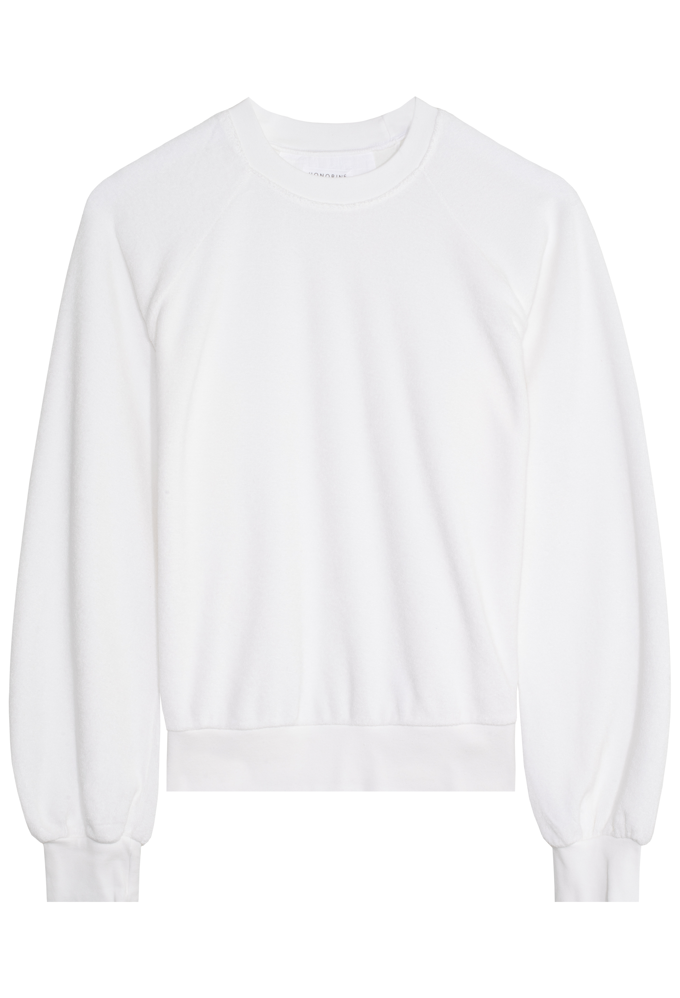 white terry cloth sweatshirt on a white background