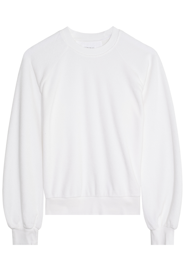 white terry cloth sweatshirt on a white background