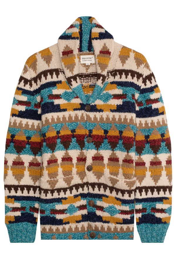 Colorful patterned sweater on a white background