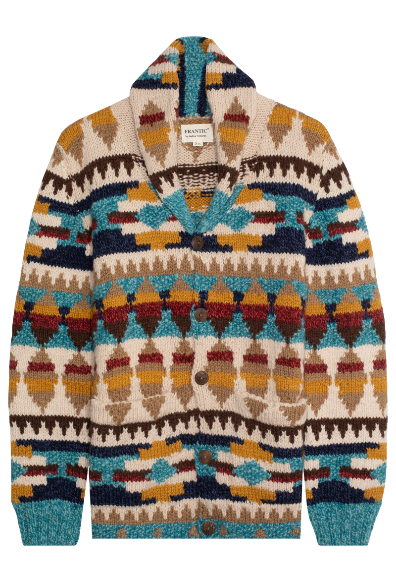 Colorful patterned sweater on a white background