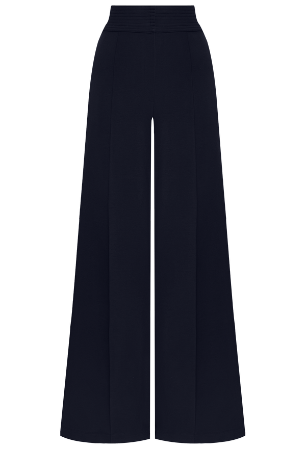 navy wide-leg pants on a white background