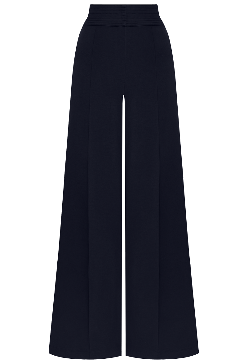 navy wide-leg pants on a white background