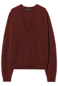 dark maroon v-neck sweater on a white background