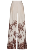 Beige pants with brown palm tree pattern on a white background