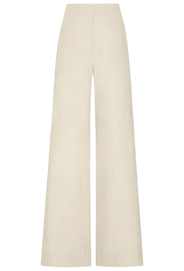 Beige wide-leg pants on a white background