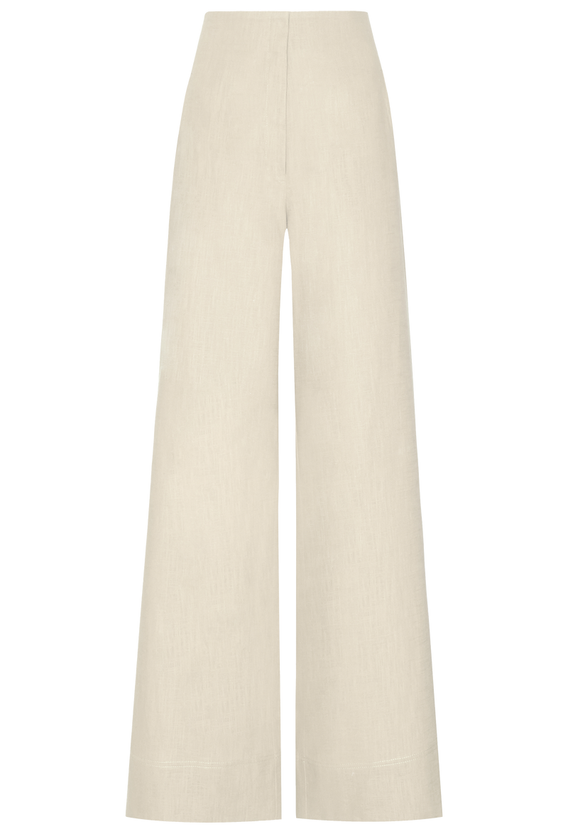 Beige wide-leg pants on a white background