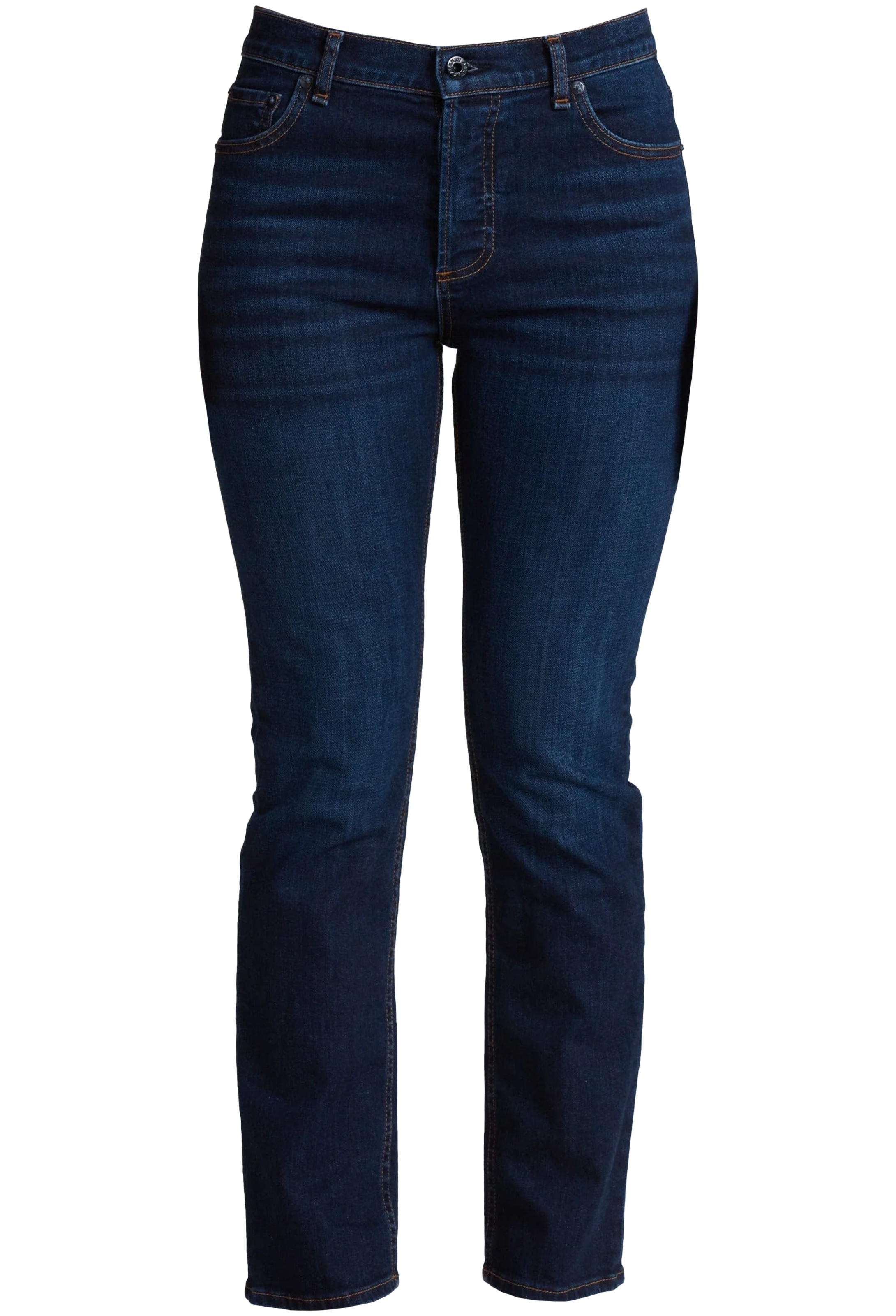 Pair of dark blue jeans on a white background